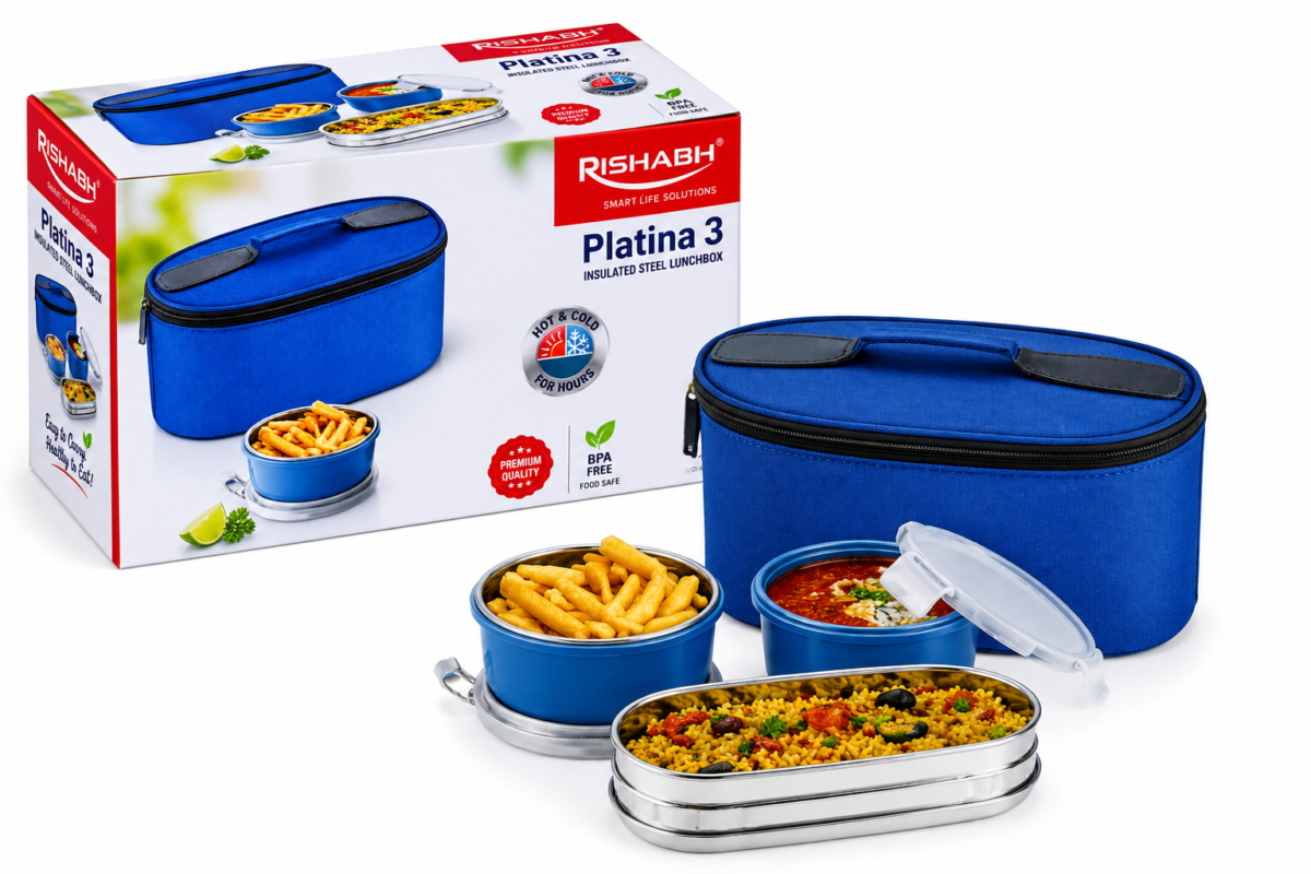 Rishabh Platina Steel Lunch Box - R.BO Industries