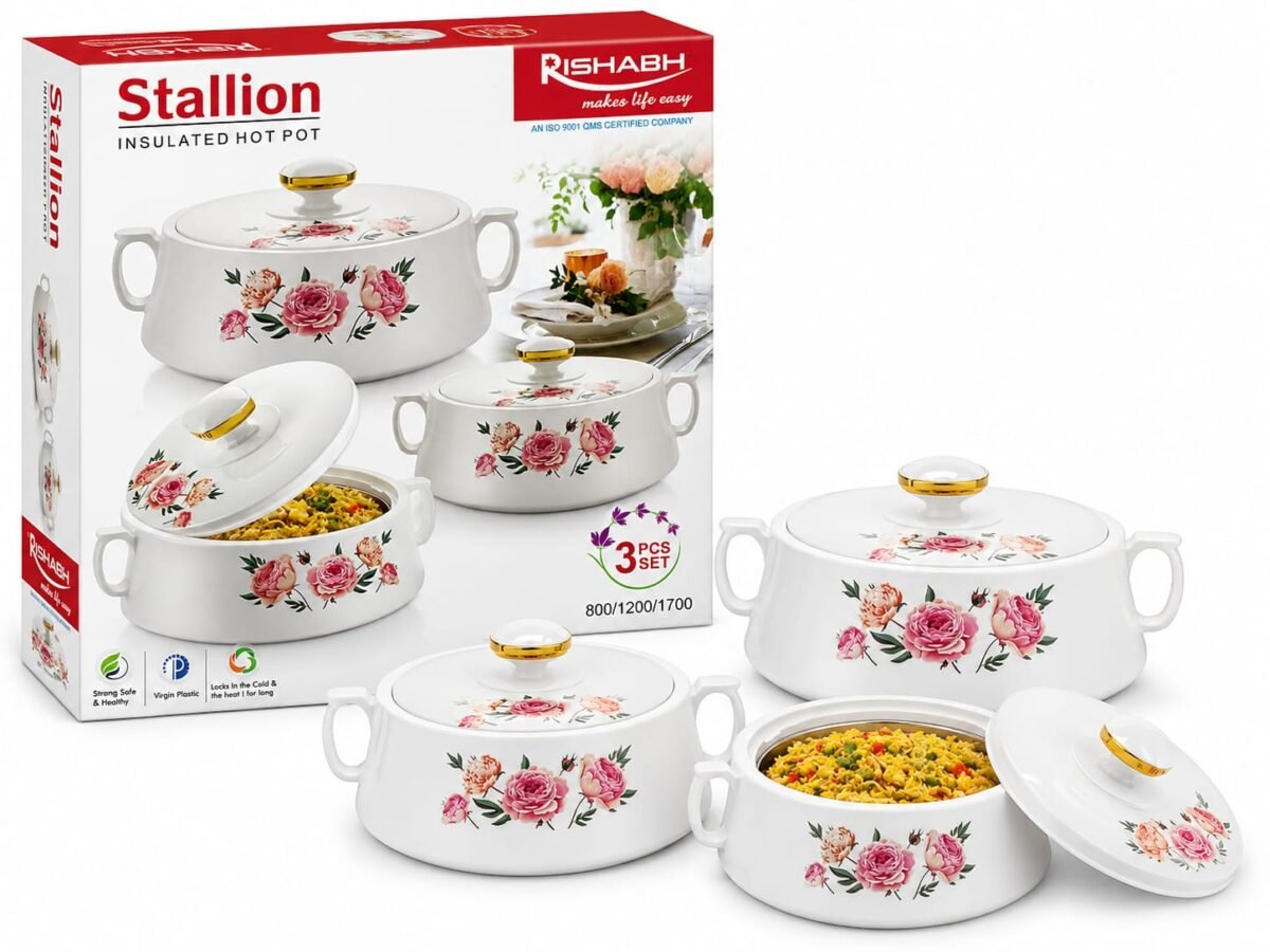 Rishabh Stallion Insulated Casserole White 3 Pieces Set - R.BO Industries