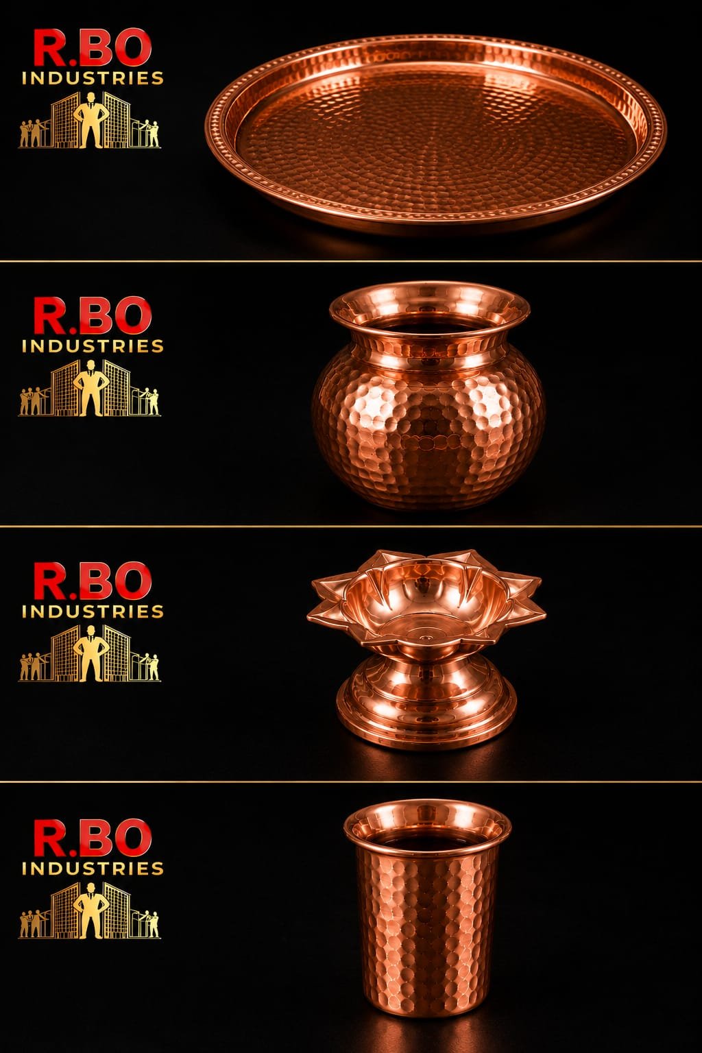 Premium Hammered Pure Copper Puja Thali Set - R.BO Industries - Image 2