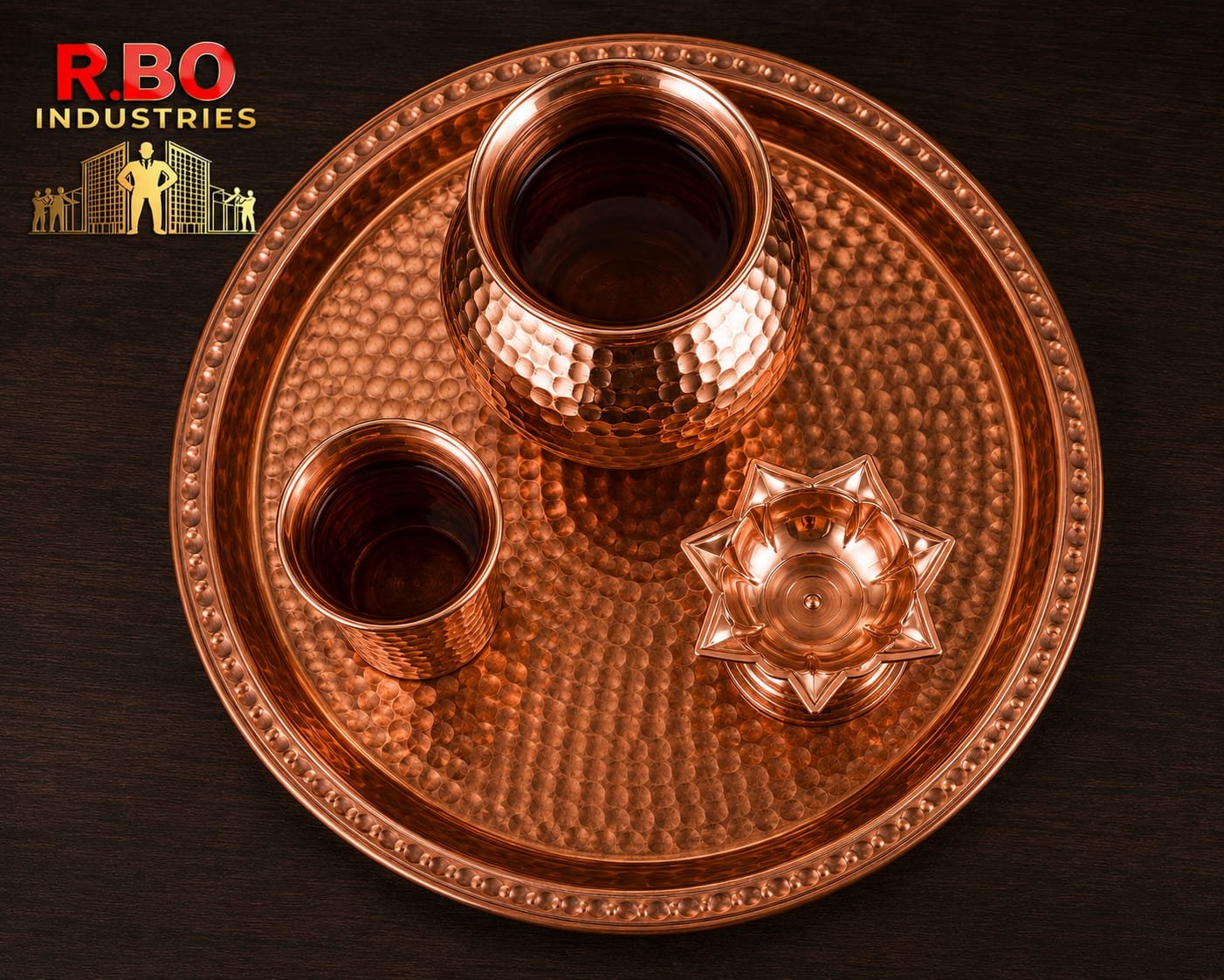 Premium Hammered Pure Copper Puja Thali Set - R.BO Industries