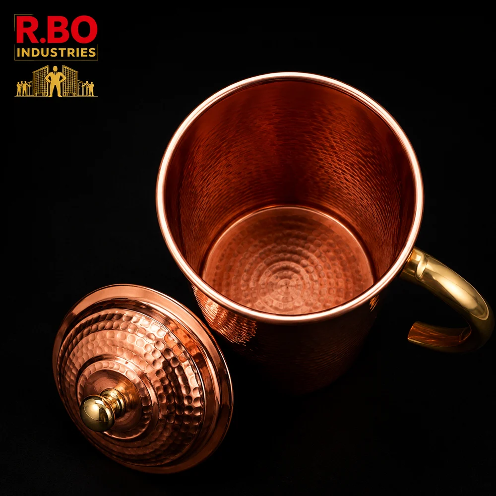 Hammered Copper Water Jug 1250 ml with Brass Handle and Lid Premium Copper Water Pitcher - Image 4